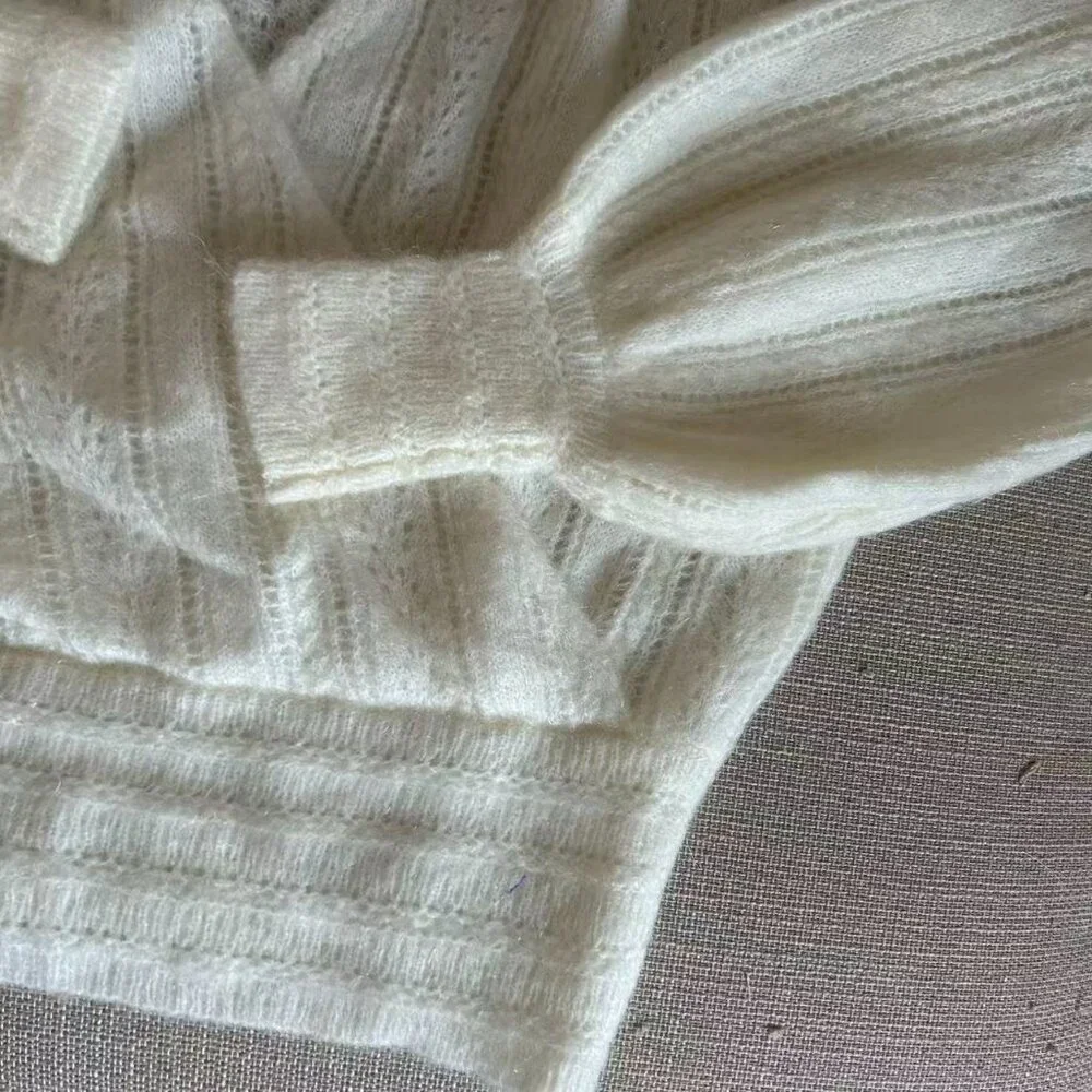 Sezane Cristina Jumper XSmall Ecru Ivory White Sweater French Wool Mohair V Neck - Picture 7 of 9